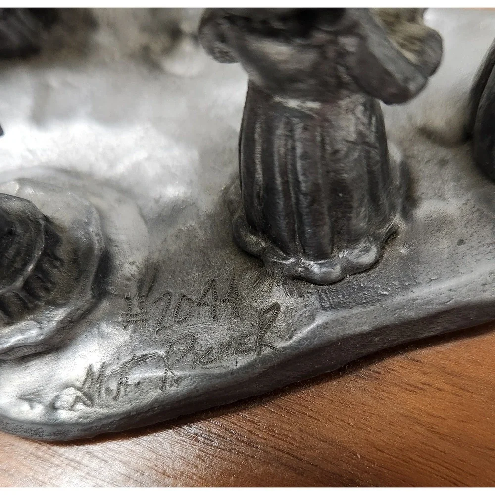 Vintage Michael Ricker Pewter Christmas Figurine Set Wood‎ Base 3pc